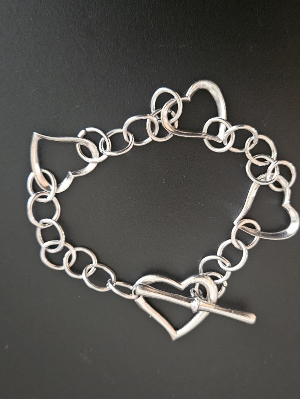 Vintage Sterling Silver Heart Link Bracelet Toggle Clasp